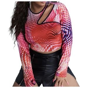 NWOT: Polka Dot Print Cut-out Contrast Binding Crop Top